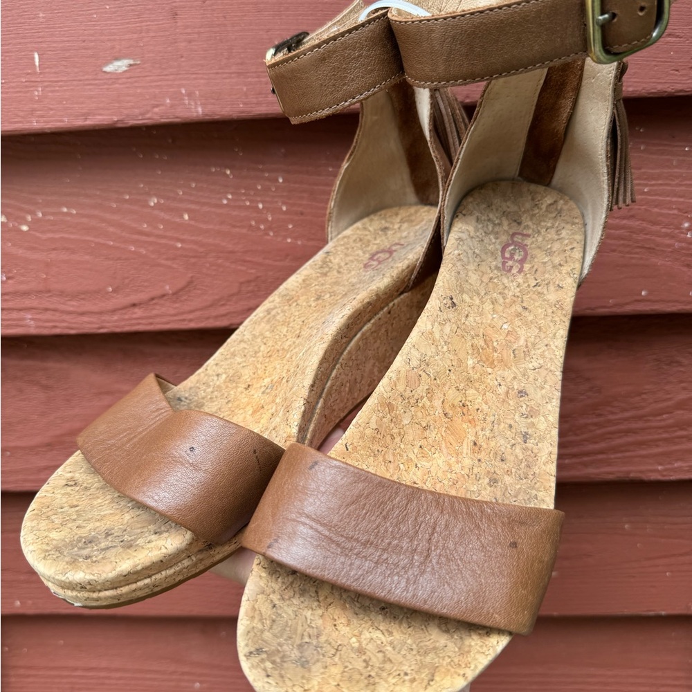 UGG Tan Leather Platform Sandals